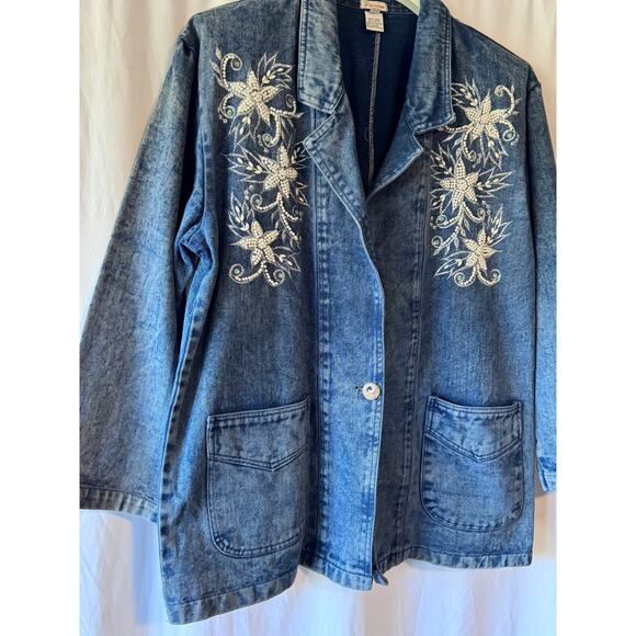 Vintage 80s Denim Jacket Beaded - XL - Picture 3 of 8